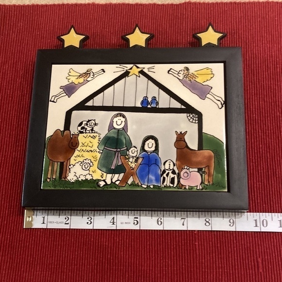 Nancy DeYoung Vintage Framed Ceramic Tile ‘95 Nativity Christmas Scene - Picture 4 of 9